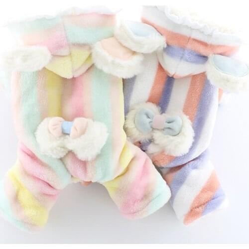 Color Stripes Dog Jumpsuit Thicken Warm Dog Clothes Winter Pet Coat Outfit Garment Puppy Yorkshire Poodle Schnauzer Clothing