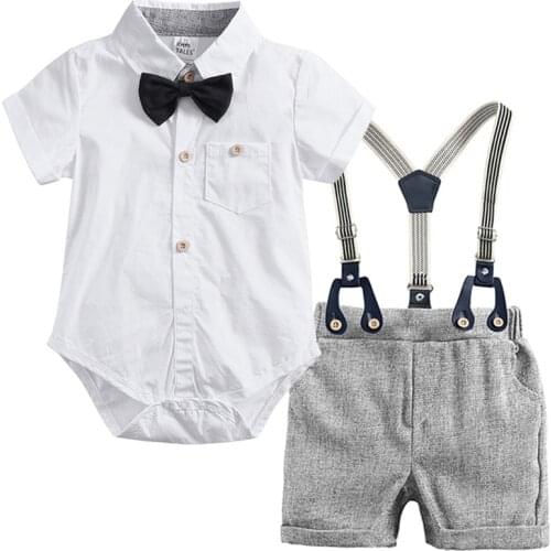 Toddler Boys Clothing Set Summer Baby Suit Shorts+Children Shirt With Bow tie For 6 Months-3 years