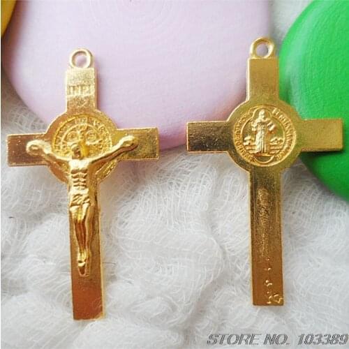 Free ship 70pcs/pack one hole alloy golden rosary cross,rosary crucifix,religious alloy cross,St. Benedict Crucifix,golden cross