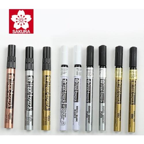 Sakura Stationery Permanent Paint Marker 0.7mm/1mm/2mm Gold / Silver / White Waterproof Markers Tires CD Glass Painting Oily Pen
