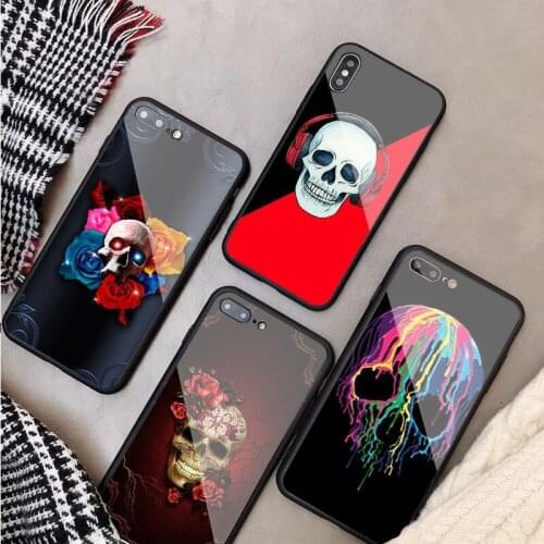 Fashion Cool Skull Art Tempered Glass Phone Case For iphone 12 11 Pro Max 5 6 7 8 X XS XR XSMax Shell 12Pro Max Cover Shell
