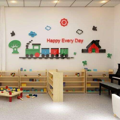 Cartoon Train DIY Wall Stickers For Kids Room Bedroom Decoration 3D Acrylic Wall Sticker Mural Decals Poster Art Home Decor