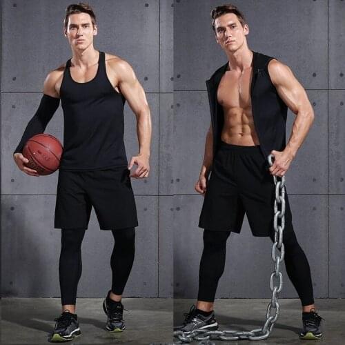 Mens Compression Running Suits Quick Dry Shirt+Shorts Sets Summer Football Training Kits 2 pcs Fitness Gym Clothes Sets