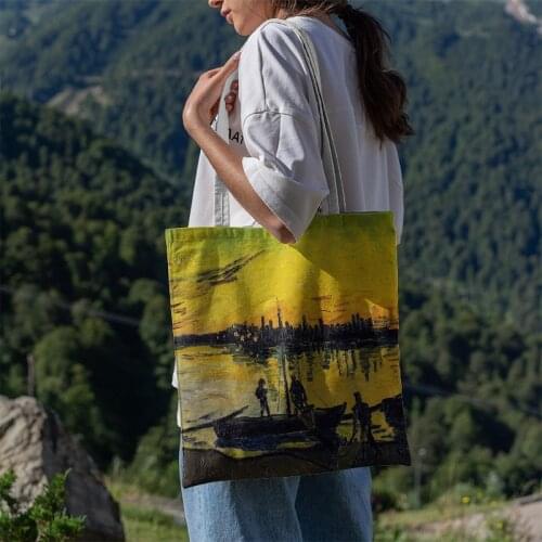 New Printing Womens Canvas Shoulder Bag Autumn Beach Leisure Shopping Handbag Durable And Reusable Shopper Bag Sacchetto