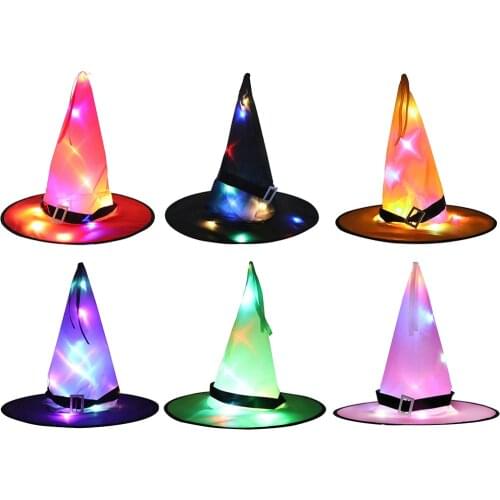 New Halloween Decoration Witch Hat LED Lights Halloween Witch Hat For Kids Party Decor Supplies Outdoor Tree Hanging Ornament