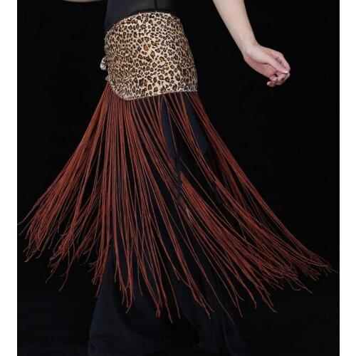 New design practice leopard fringed dancing Hip Scarf long belly dance Belt Scarf for stage Show or Party