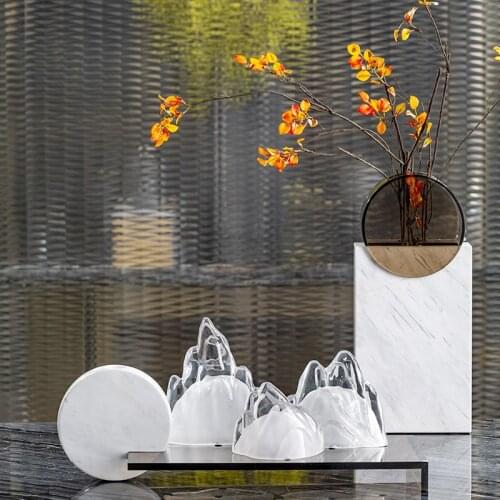 New Chinese Landscape Zen Transparent Glass Rockery Decoration Figurines For Hotel Home Living Room Soft Decoration Ornaments