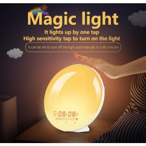 Wake Up Light Zonsopgang Wekker Wifi Smart 7 Kleuren Zonsopgang/Zonsondergang Fm Radio Digitale Nachtlampje Klok Voor Alexa goog