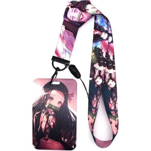 Anime Demon Slayer Lanyard Neck Strap Rope For Mobile Cell Phone ID Card Badge Holder With Keychain