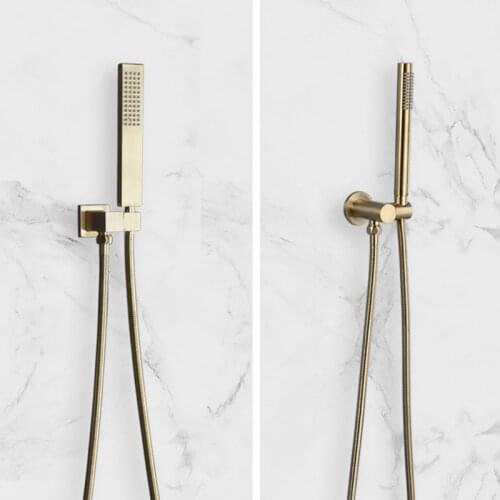 Hand Shower Brass Square Round Shower Head with Wall Mount Holder and 1.5M Hose Rain Spray Shower Head for Bathroom Brushed Gold