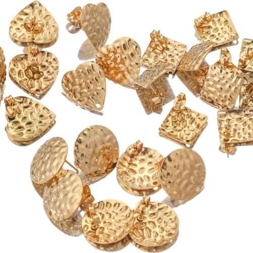 10pcs lot Stainless Steel Gold extrusion Round Heart Square Stud Earring for DIY HandMade Earrings Jewelry Making Supplies craft