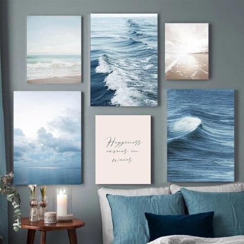 Blue Modern Natural Waves Beach Picture Home Decoration Wall Canvas Painting for LivingRoom Bedroom Decorative Art Canvas Poster