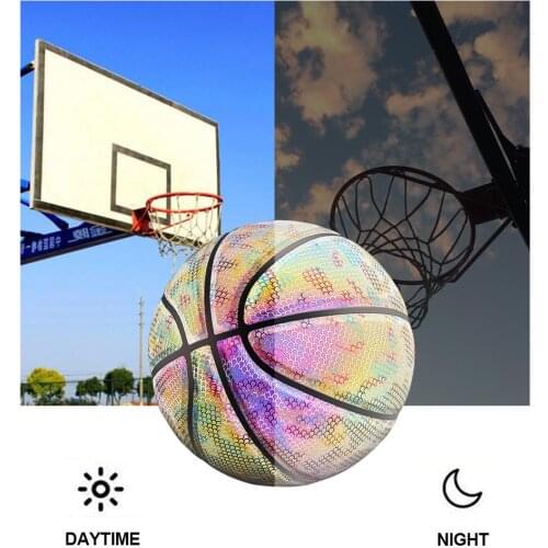Luminous Street Basketball Ball Night Game PU Rubber Glowing Rainbow Light Bright For Children Teen Boy Training Sports