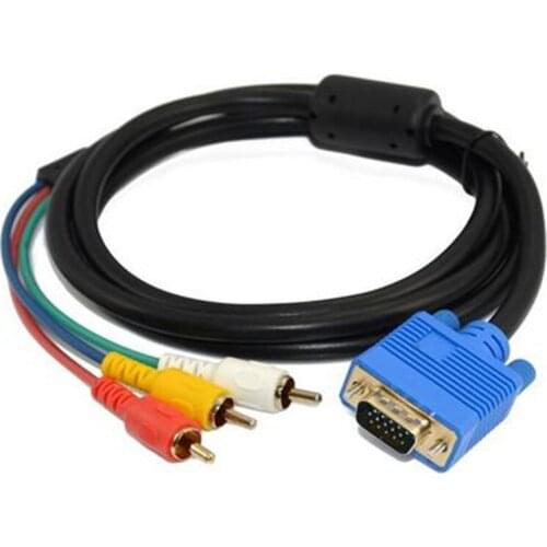 VGA Male Plug 15 pin to 3 RCA Audio AV Cable Adapter for HDTV PC DVD-5FT