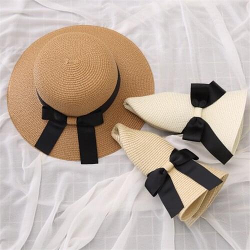 WeMe Adjustable Womens Outdoor Sunhat Summer Holiday Sun Hats Beach Caps Bowknot Ribbon Straw Hats
