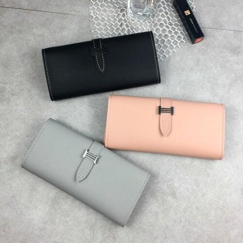 Womens H Letter Leather Wallet wholesale lady clutch purse Solid Color Drawstring Long 3 Fold Wallet 2021 Spring New Model