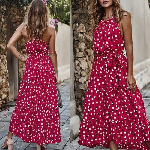 Summer Women Spaghetti Strap Dress Polka Dot Sexy Strapless Midi 2021 Casual Beach Vacation Vintage Lady Ankle Long Length Dress