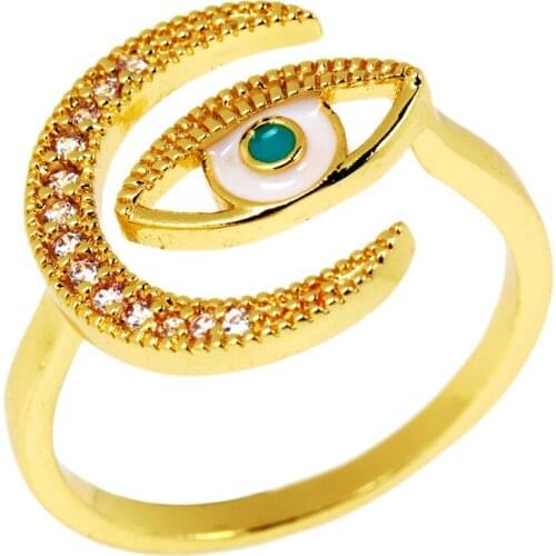 Vintage Rings for Women Moon Evil Eye Ring Stainless Steel HipHop Punk Zircon Ring Adjustable Gold Silver Plated Jewelry Gif