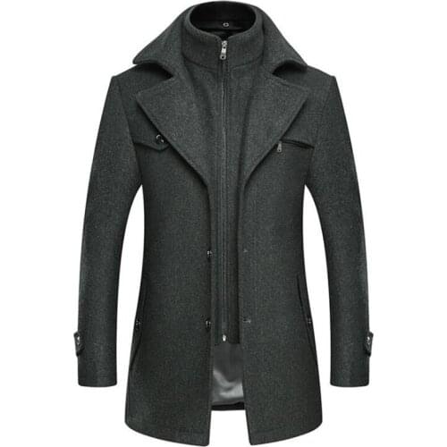 Winter Trench Coat for Men Fashion Mens Jackets Version of Woolen Mens Jacket Double Collar Warm Woolen Coat Windbreaker E