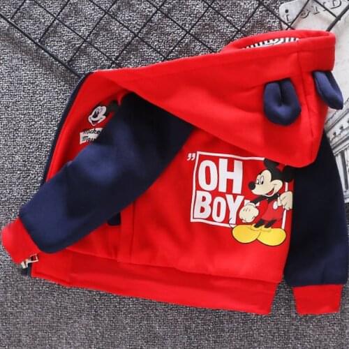 Winter Childrens Clothing Thicken Cartoon Mickey Jacket Boys Girls Baby Outing Clothes Jacket Childrens Zipper Cardigan Jacket