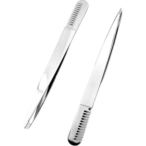 1pc Multifunctional Eyebrow Tweezers with Eyebrow Comb False Eyelashes Applicator Tool Eyebrow Grooming Tool (Shiny Silver)