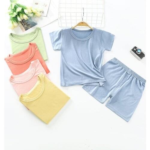 Summer baby clothes suit childrens fashion boys and girls solid color T-shirt shorts 2 pieces/set of childrens casual wear