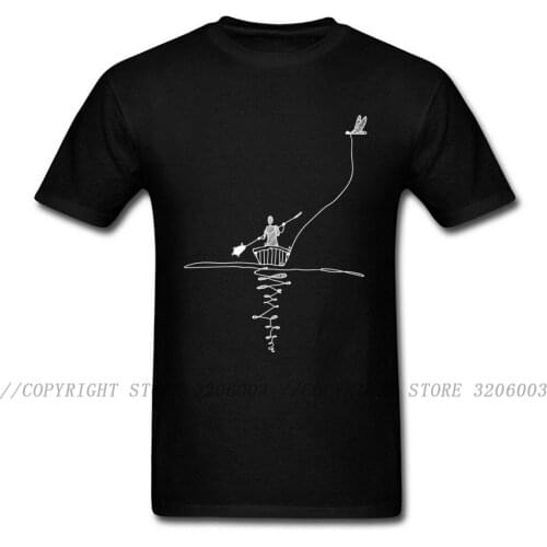 2018 Man Bird Canoe Print T Shirt Men Black White Simple Design T-shirts Short Sleeve No Fade Fit Cotton Tops For BF