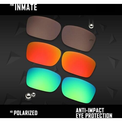 OOWLIT 3 Pairs Polarized Sunglasses Replacement Lenses for Oakley Inmate-Brown & Fire Red & Emerald Green