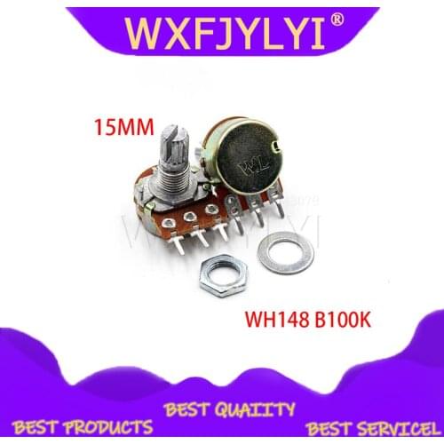 5PCS 100K ohm WH148 B100K 3pin Linear Potentiometer 15mm Shaft With Nuts And Washers Hot