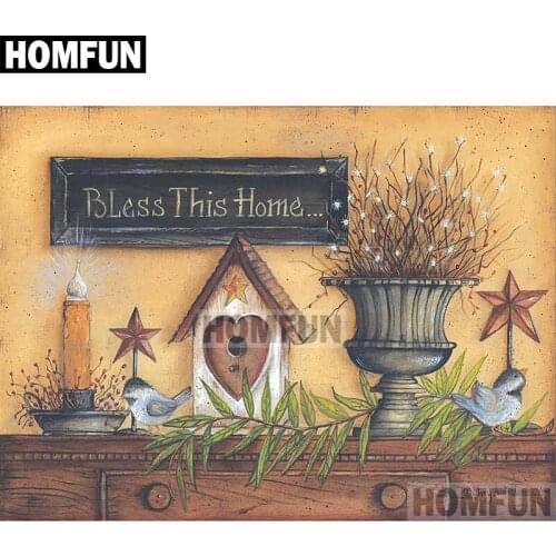 HOMFUN Full Square/Round Drill 5D DIY Diamond Painting "Bless This Home" Embroidery Cross Stitch 5D Home Decor Gift A01797