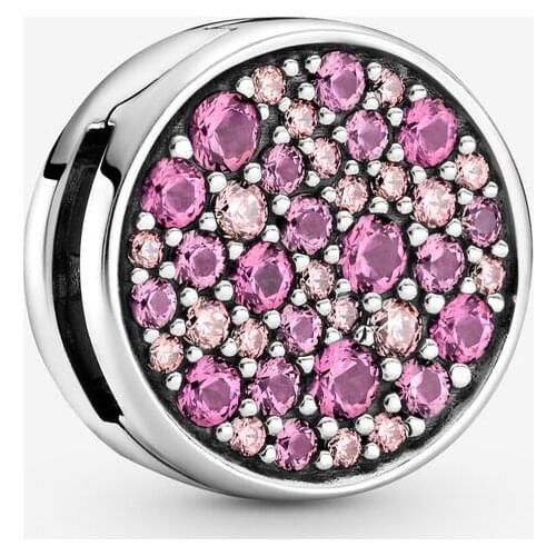 Free Shipping Authentic 925 Sterling Silver Pink Pave Clip Charm Fit Original Reflexions Pandora Bracelet For Women DIY Jewelry