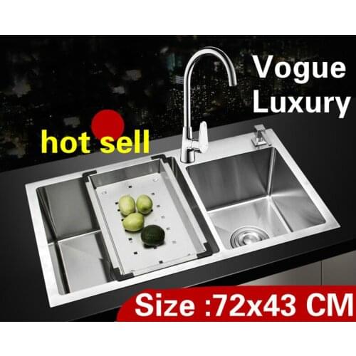 Free shipping Apartment luxury kitchen manual sink double groove durable high quality 304 stainless steel hot sell 72x43 CM