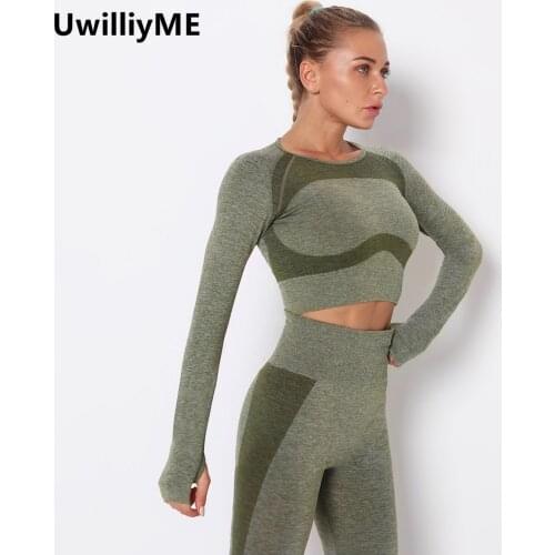 UwillyME Seamless Yoga Shirts Sport Top Fitness Yoga Top Gym Top Sports Wear for Women Gym Female Slim Fit Running T Shirt