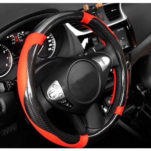 Car Steering Wheel Covers Leather Carbon Fiber Steering Wheel Cover Car Interior Accessories Universal Car Handlebar Covers