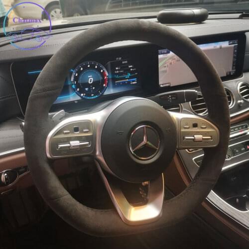 For Mercedes-Benz A-Class W177 2018-2019 B C Class CLS Customize Hand Sewing Car Steering Wheel Cover Black Suede Leather Holder