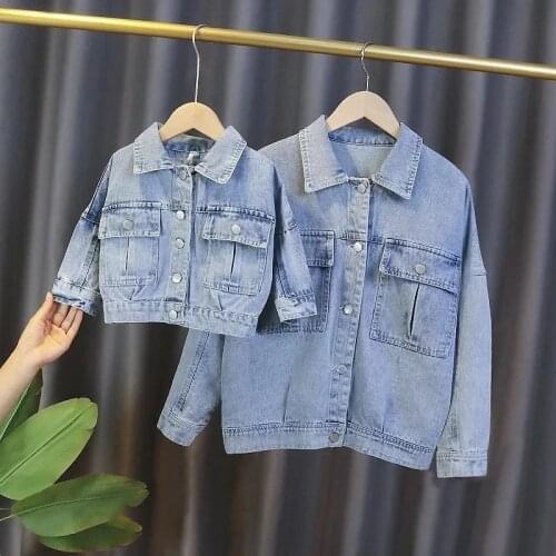 Mommy and Me Denim Jacket Coat Girls Ripped Jeans Coats Family Outerwear Matching Clothes Mom Daughter soft casual Jacket