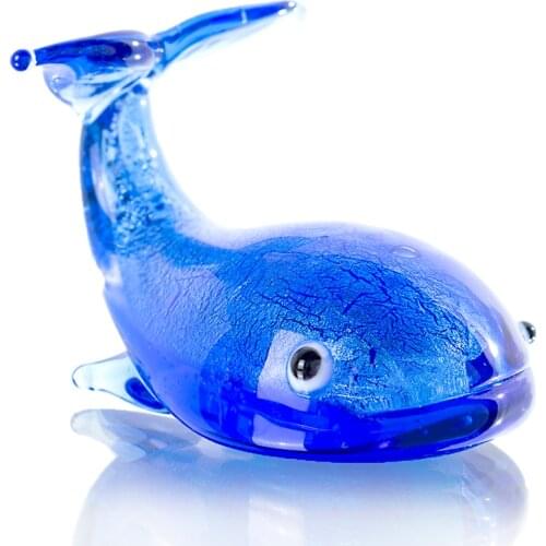 H&D Hand Blown Blue Whale Sculpture Art Glass Sea Animal Figurine Collection Ornament Miniature Craft Dollhouse Decor Souvenir