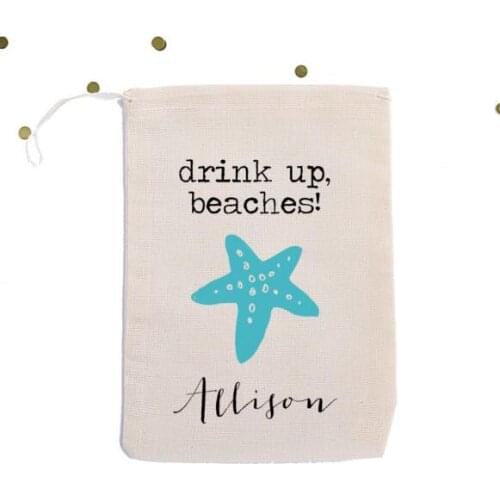 Custom names drink up beaches wedding favor gift bags Bachelorette Hangover Survival Kit bridal shower party Candy pouches
