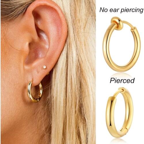 Circle Hoop Earrings Stainless Steel Small Gold Filled Round Huggie Pierced Hoops for Women Girls