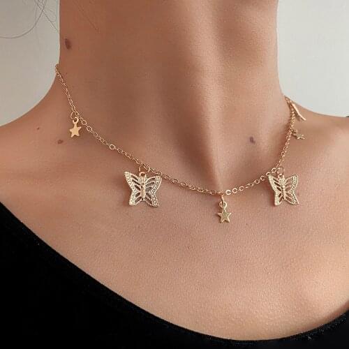 Trendy Butterfly Pendant Gold Silver Chocker Necklace Clavicle Chain For Women Girls Fashion Vintage Style Jewelry