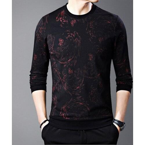 Mens Sweater Knitted Shirt Mens T-shirt Autumn and Winter Long Sleeve Mens round Neck Loose Brushed Hoody