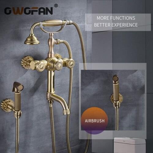 Shower Faucets Set Shower System Antique Luxury Brass Rainfall Tap Spray Shower Head Bathroom Shower Set Water Mixer CraneR45502