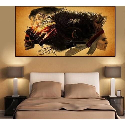 Skull Native Wolf Owl Deer Abstract Painting Posters and Prints Canvas Art Scandinavian Wall Picture for Living Room