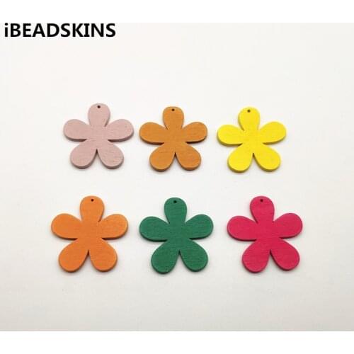 New arrival! 34mm 100pcs/lot Environmental Paint flower-shape Wood charm For Earring parts Earring handmade jewelry making