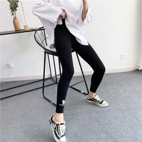 New Leggings Womens High Waist Cartoon Mickey Embroidered Stretch Slimming Tight Stretch Leggings Fashionable Pants