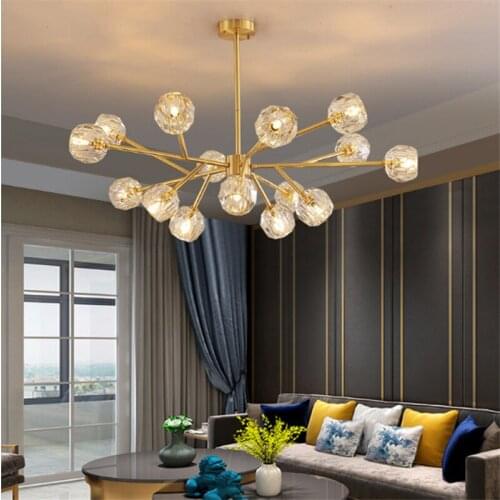 New Nordic golden crystal light luxury molecular lamp simple modern living room bedroom headlight dining dining table chandelier