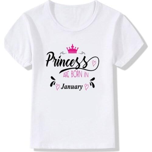 Baby Girls Birthday Princess Are Born In JAN-DEC Print T shirt Kids Cute Clothes Children Short Sleeve T-shirt,DEC1606