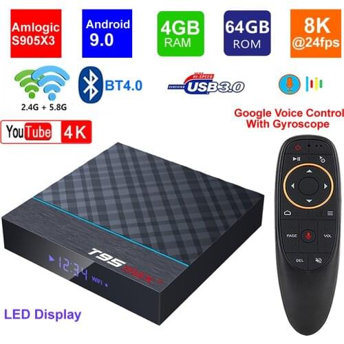T95 MAX Plus Android 9.0 Smart TV BOX Amlogic S905X3 4G RAM 64G ROM 5G Dual WIFI BT4.0 USB 3.0 HDR 8K Set Top Box Media Player
