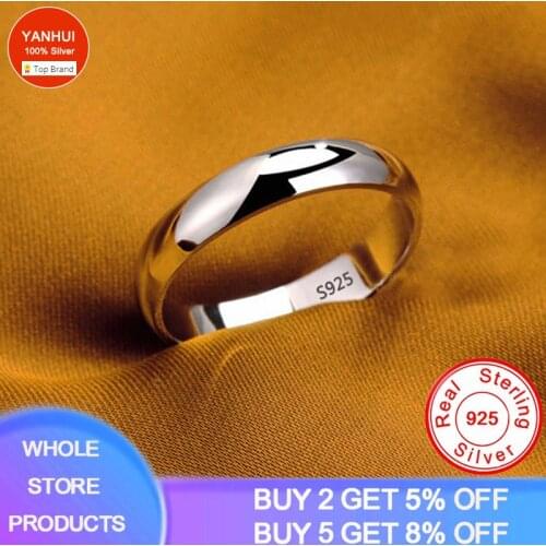 Never Fade With Certificate Trendy Simple Couples 925 Sterling Silver Rings for Women Wedding Rings Men Jewelry Width 4mm JZ031