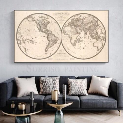 Retro Nostalgia World Map Canvas Painting Wall Art Dining Posters And Prints Hallway Pictures For Living Room Home Study Decor